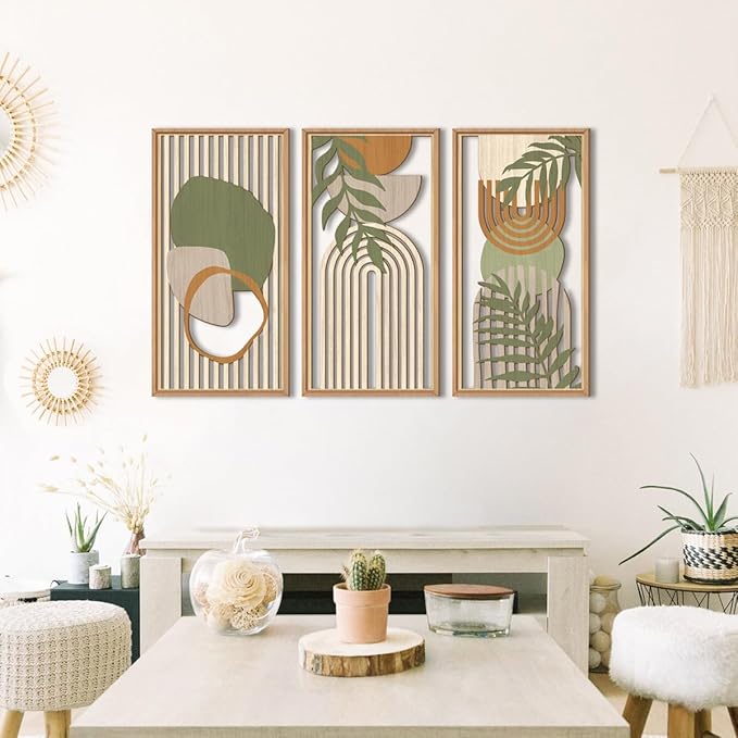 IARTTOP Large Boho Mid-century Modern Wood Wall Art 16x32 Inch Framed Green - Image 7