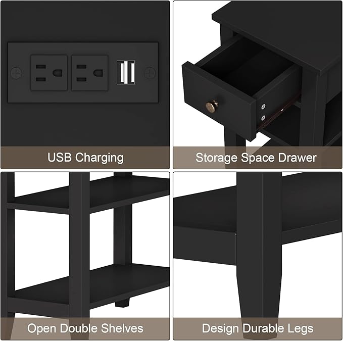 ChooChoo Black End Table Set of 2, Sofa Side Table Living Room - Image 6