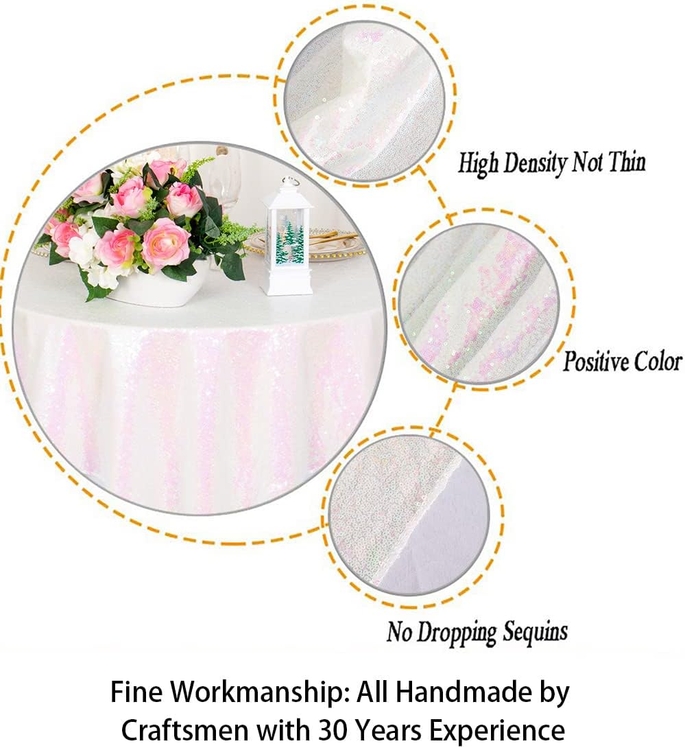 ShinyBeauty Sequin Tablecloth - Square 54x54-Inch Iridescent White Table Cloths for Round Table - Glitter Tablecloth Linen for Party