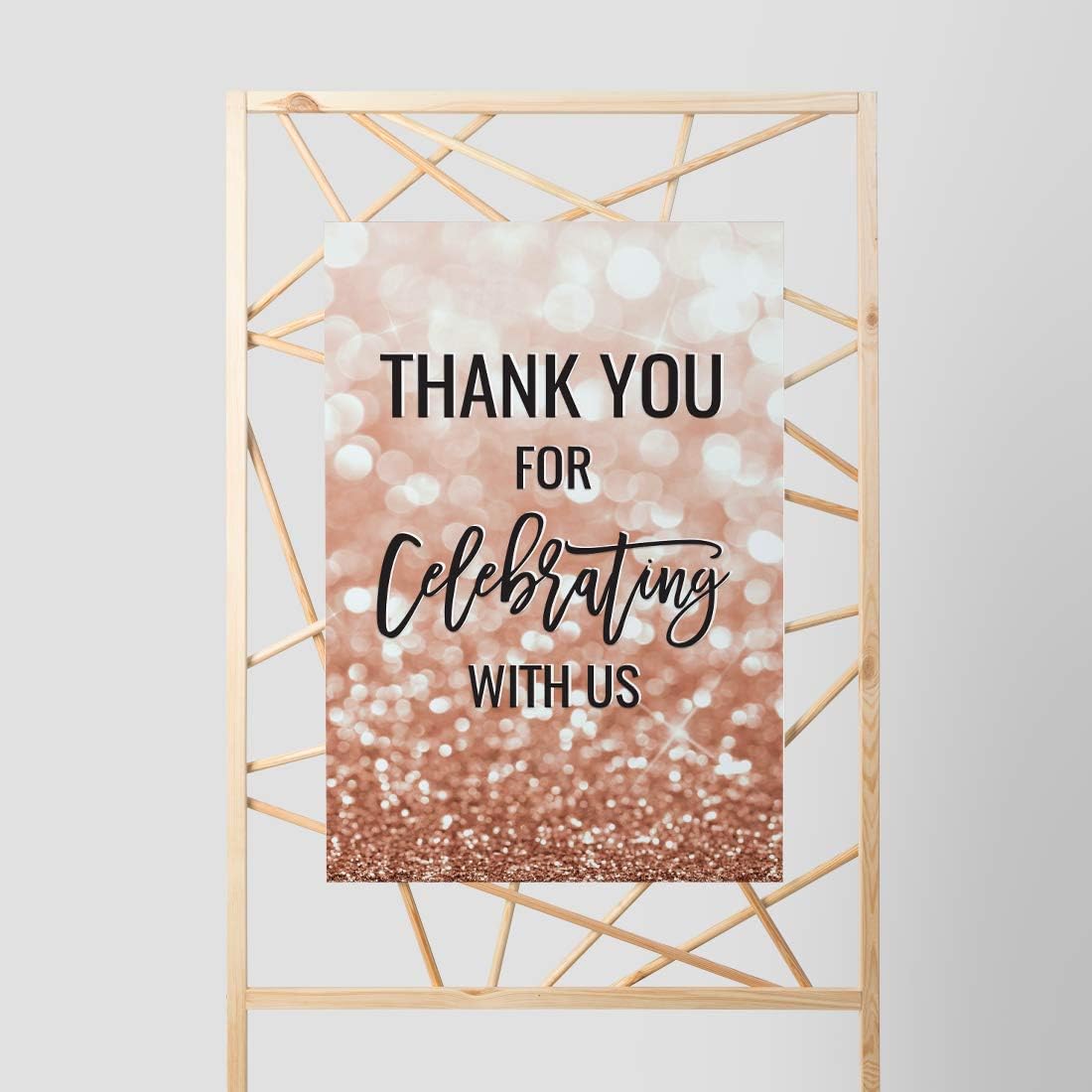 Andaz Press Extra Large Wedding Easel Board Party Sign, 12x18-inch, Glitzy Faux Rose Gold Glitter, Thank You for Celebrating With Us, 1-Pack