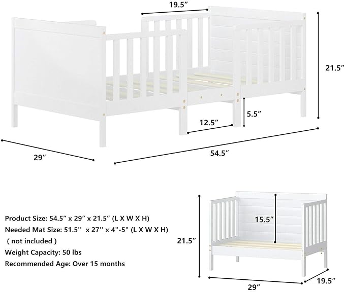 Costzon Toddler Bed Frame, 2 in 1 Convertible Wood Kids Bed w/Double Side - Image 5