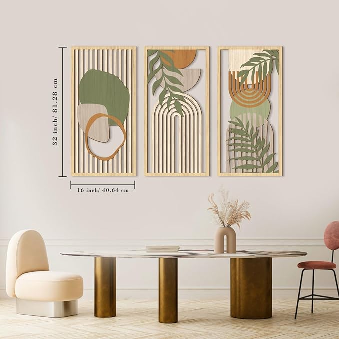 IARTTOP Boho Mid-century Modern Wood Wall Art 16x32 Inch Large Green Abstract - Image 9