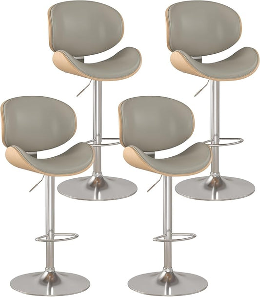 KCC Bar Stools Set of 4, Swivel Adjustable Height Barstools, PU Leather by KCC