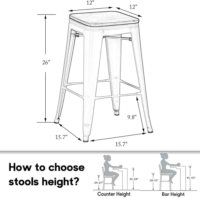 HAOBO Home 26" Backless Metal Counter Stool Height Bar Stools, Barstools - Image 2