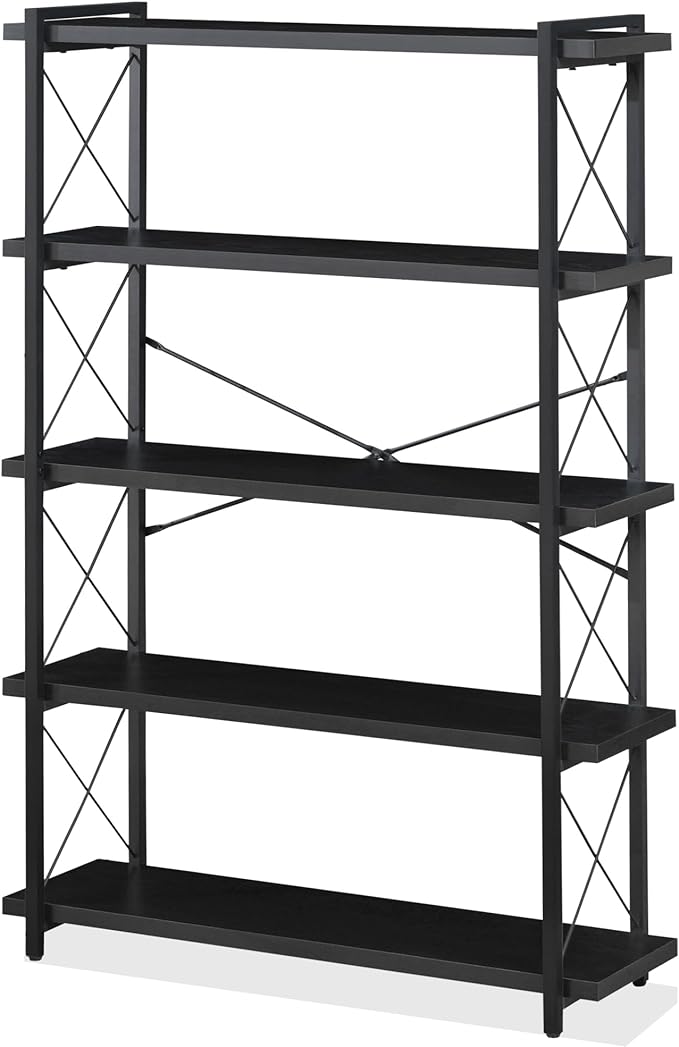 HCHQHS Bookshelf, 5-Tier Industrial Bookcase, Freestanding Tall Bookshelves by HCHQHS