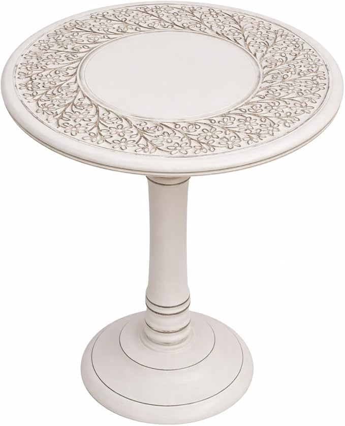Antique White Round Coffee Table – 18x22 Wood Accent Side Table by TheWoodenTown