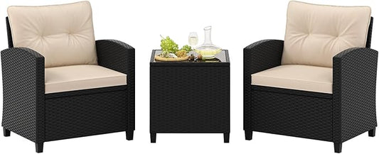 Tangkula 3 Piece Patio Furniture Set, Rattan Conversation Set w/Soft Seat & by TANGKULA