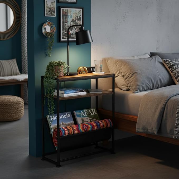 Narrow End Table with Magazine Rack, 2-Tier Slim Side Table - Image 2