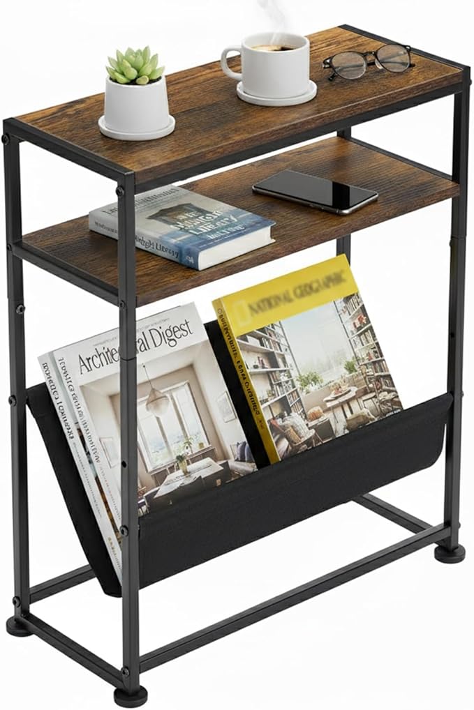 Narrow End Table with Magazine Rack, 2-Tier Slim Side Table by Zexvida