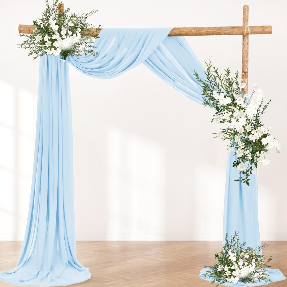 Wedding Arch Draping Fabric 1 Panel 30'' x 18FT Baby Blue Sheer Chiffon Arch Drapery for Photo Booth Bridal Shower Baby Shower Church Decor Newborn Photography Christening Outdoor Party