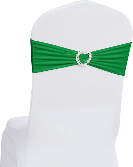 Howhic Pack of 60 Spandex Chair Sashes Bows Stretch Chair Cover Band with Buckle Slider Universal Elastic Chair Ties for Wedding Banquet Party Event Decoration (Emerald)