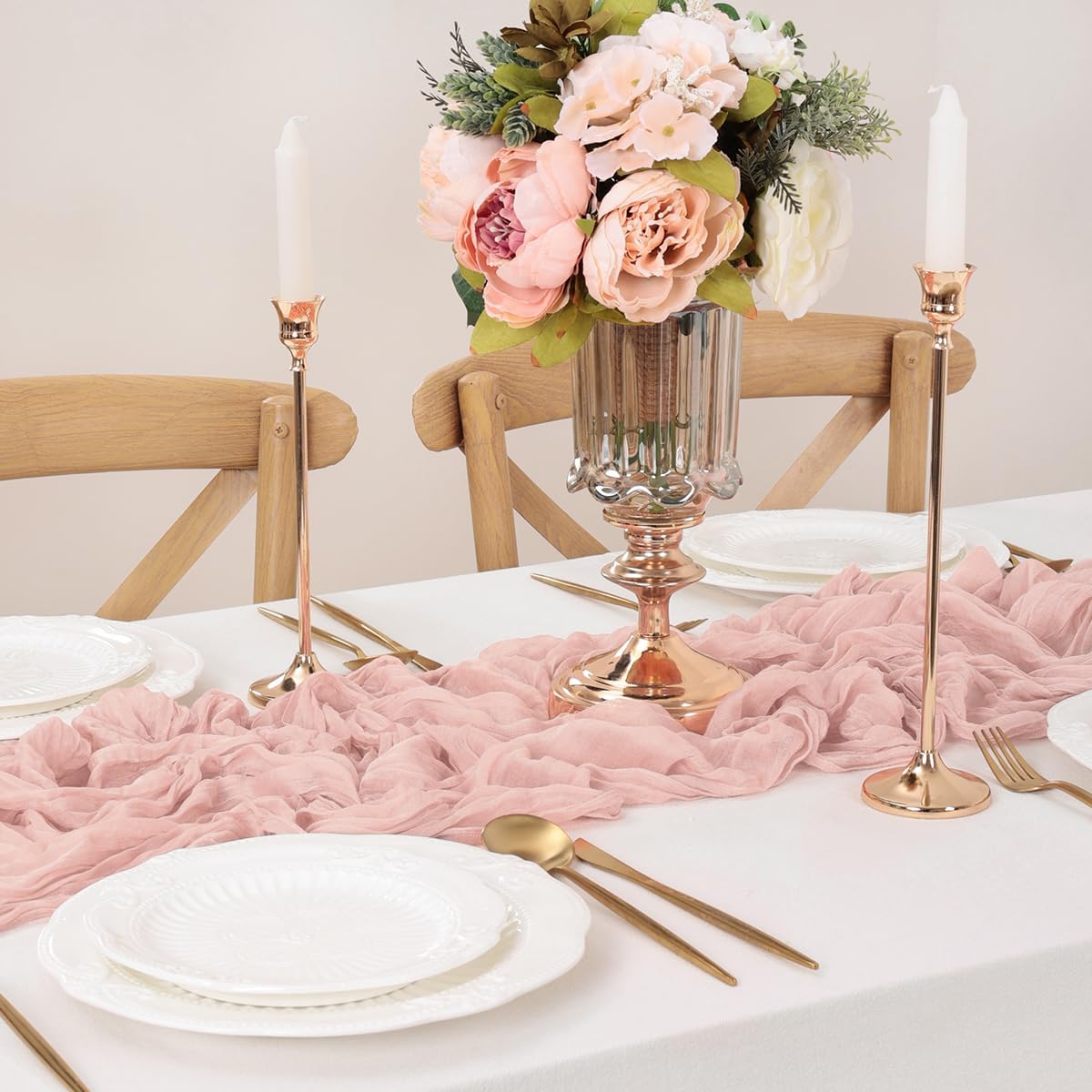 Dusty Pink Table Runner Cheesecloth Table Runner 14FT Farmhouse Table Runners 160 Inches Fall Table Decor Dining Room Centerpiece Wedding Boho Baby Shower Birthday