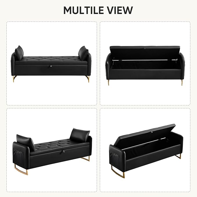 65" End of Bed Storage Bench, Modern Storage Benches - Image 7