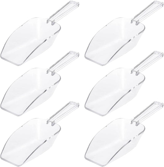 6Pcs Clear Plastic Ice Scoop, 7.5 Inch Multi-purpose Kitchen Scoops for Party Wedding Food Popcorn Snack Cookie Candy Sugar Bar Jars Freezer Dry Goods (Clear)
