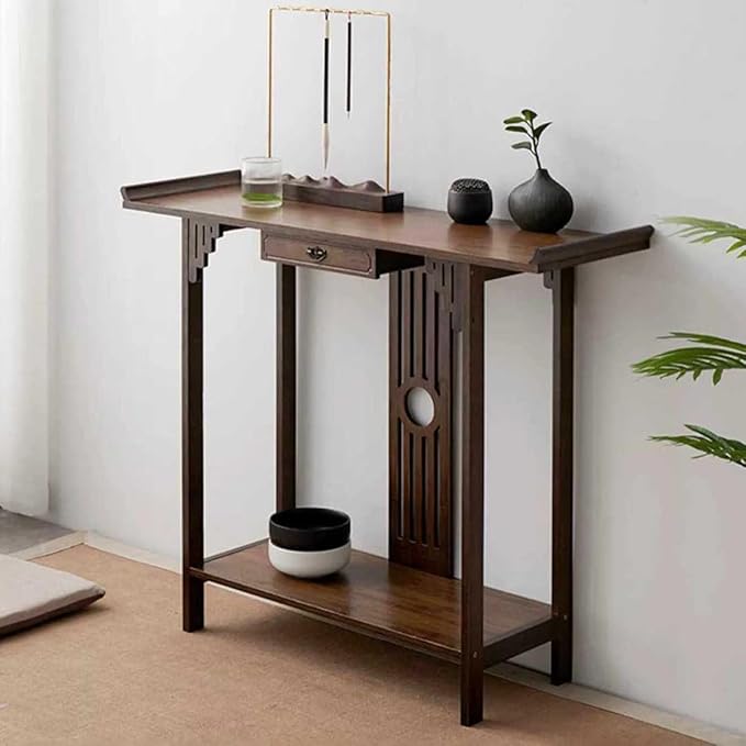 Gdrasuya10 Japanese Style Console Sofa Table, Walnut Bamboo Console Table - Image 4
