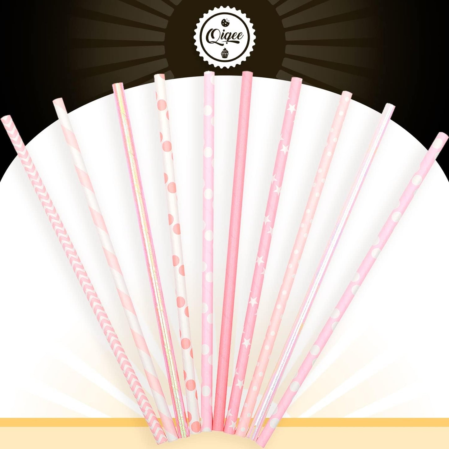 Pink Paper Straws 150pcs Disposable Straws Bulk (10 Pattern) qiqee