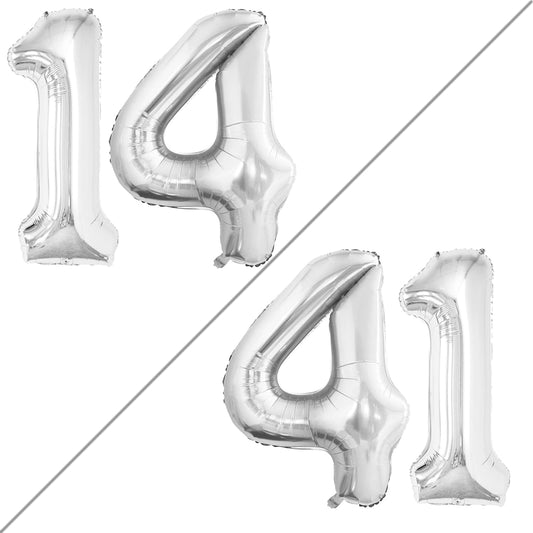 GOER Number 14 Balloons for 14th Birthday Sweet 14 Party Decorations,42 Inch Jumbo Foil Helium 41 Balloons for 41st Birthday Party Decoration (Silver)