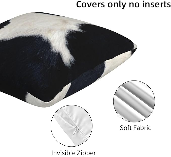 Western Cow Print Black and White Pillow Covers 20x20 Set of 2, Cowfur Print - Image 4