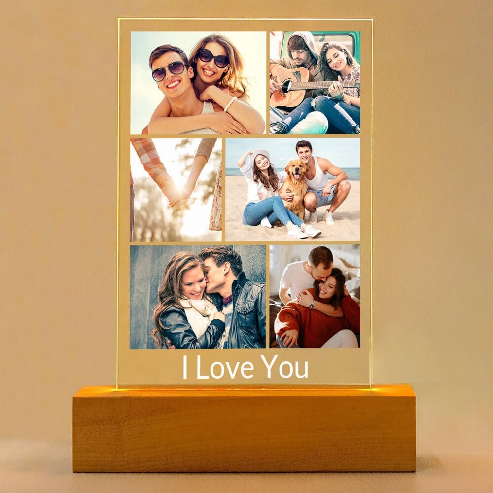 Custom Picture Frames with Photo, Personalized Photo Frame with Night Light, Customized Picture Frame, Personalized Anniversary Birthday Gifts for Women Men Her Him Girlfriend Boyfriend