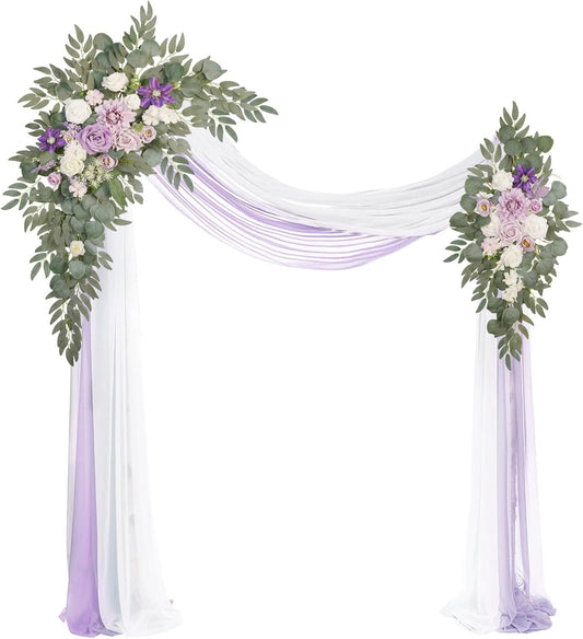 Artificial Arch Flowers Kit(Pack of 4),2Pcs Artificial Flower Arch Decor, 2Pcs Drapes, Ceremony and Reception Background Rose Decoration, Light Purple Flora Outdoor Party Decor