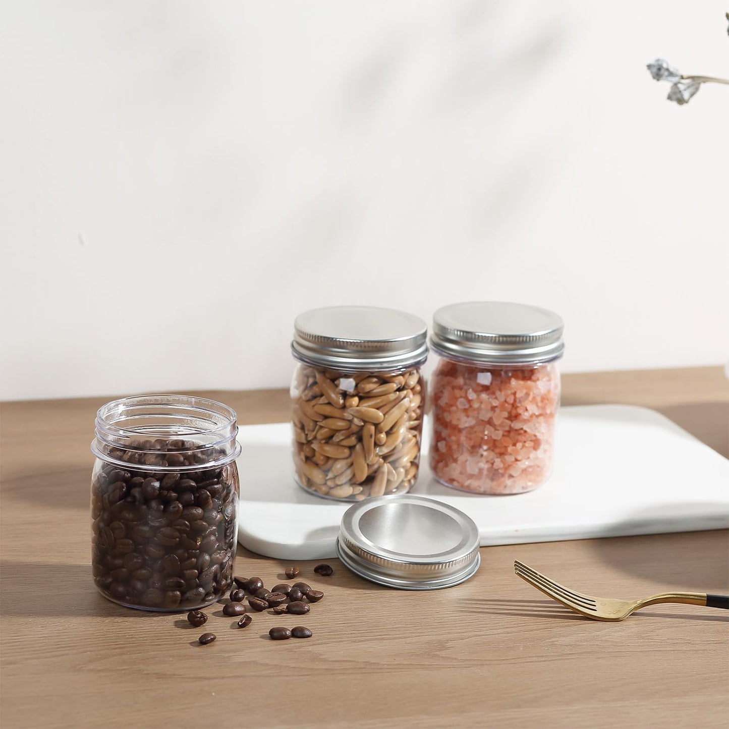 novelinks 8 oz Clear Plastic Jars with Screw-On Lids - BPA-Free Refillable Storage Containers for Slime, Spices, Crafts, Kitchen & Home Organization (8 Pack,Silver)