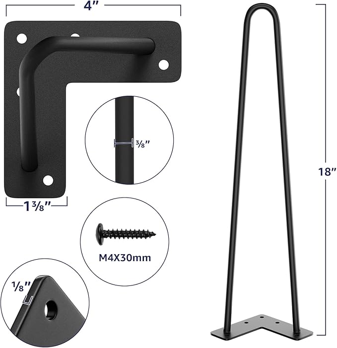 SMARTSTANDARD 18 Inch Heavy Duty Hairpin Furniture Legs, Metal Home DIY Projects - Image 2