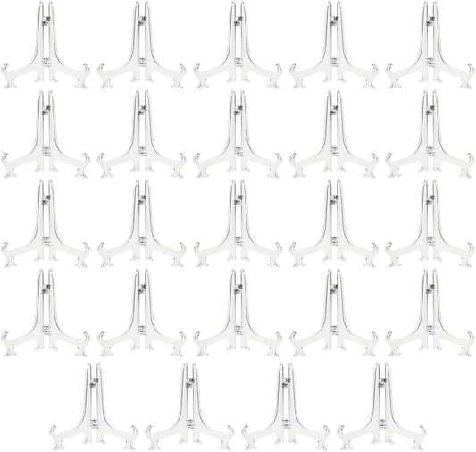 Juvale Mini Clear Acrylic Easel Stands - 24-Pack, 5.3-Inch, Clear Plastic - Mini Easel Sign Stand & Greeting & Place Card Display - Tabletop Photo Holders & Plate Holders