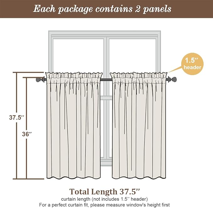 Chyhomenyc Charcoal Grey Semi Sheer Curtains 36 Inch Length, Light Filtering - Image 5