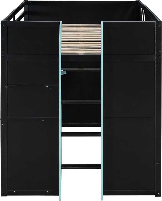 Full Size Wood Loft Bed with Built-in Workstation, Smart Storage, RGB Lighting - Image 9