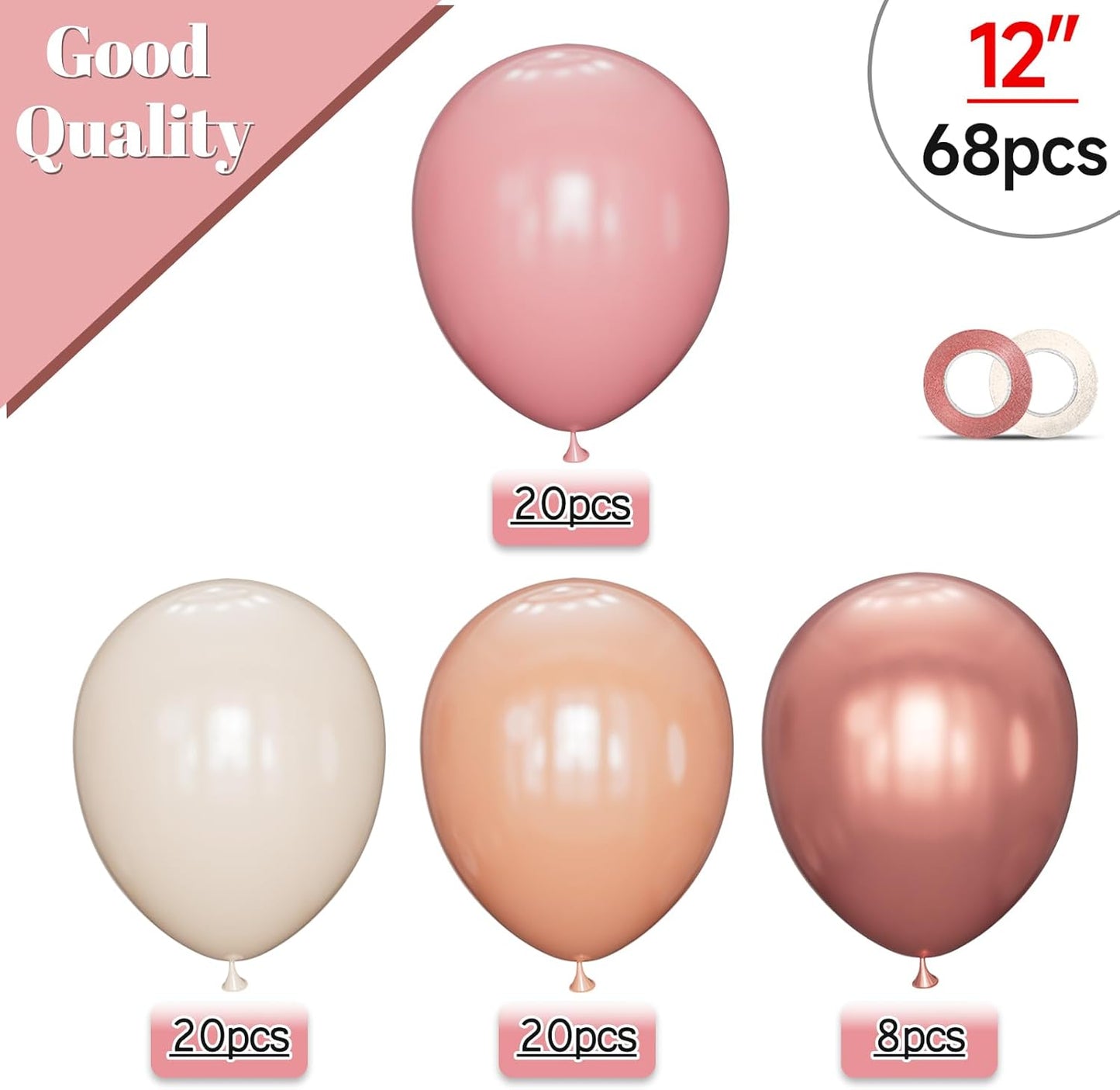 68 Pcs Retro Pink Nude Party Balloons 12Inch Dusty Pink Metallic Rose Gold Balloon Beige Blush Latex Ballons for Girls Birthday Wedding Baby Shower Party Decorations.