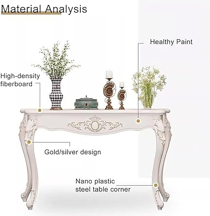 Victorian Style White Console Table, Vintage Entryway Foyer Narrow Sofa Table - Image 4