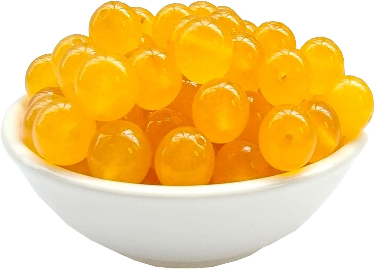 Stone Beads 10mm 60pcs Yellow Chalcedony Beads Round Loose Gemstones Beads for Bracelet Necklace Jewelry Making (10mm, 61032 Yellow Chalcedony)