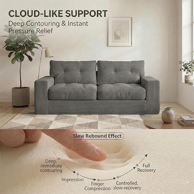 69" Corduroy Loveseat Sofa in a Box, High-Density Foam Couch, No Assembly - Image 6