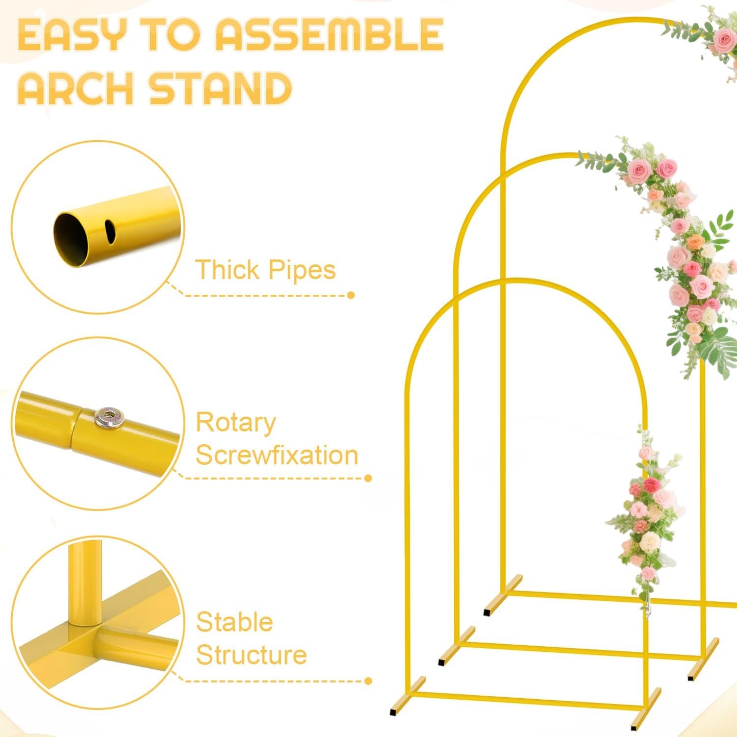 FUHSY Arch Stand and Covers Set of 3 (7.2FT, 6.6FT, 6FT) Wedding Arch Backdrop Stand with Brown Arches Cover Metal Balloon Arched Stand Frame for Birthday Party Ceremony Bridal Baby Shower Decorations