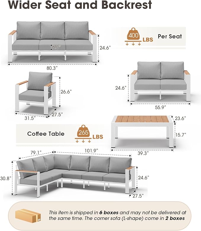 Aluminum Outdoor Patio Furniture Set 6 Seats, Outdoor Sectional Corner Sofa Set - Image 8