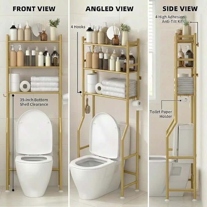 GloTika 3-Tier Over Toilet Storage - 150lb Total Capacity Metal Bathroom - Image 8