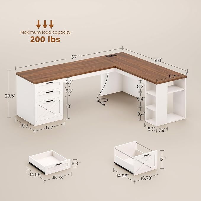 SEDETA Farmhouse 67" L Shaped Desk - Image 2
