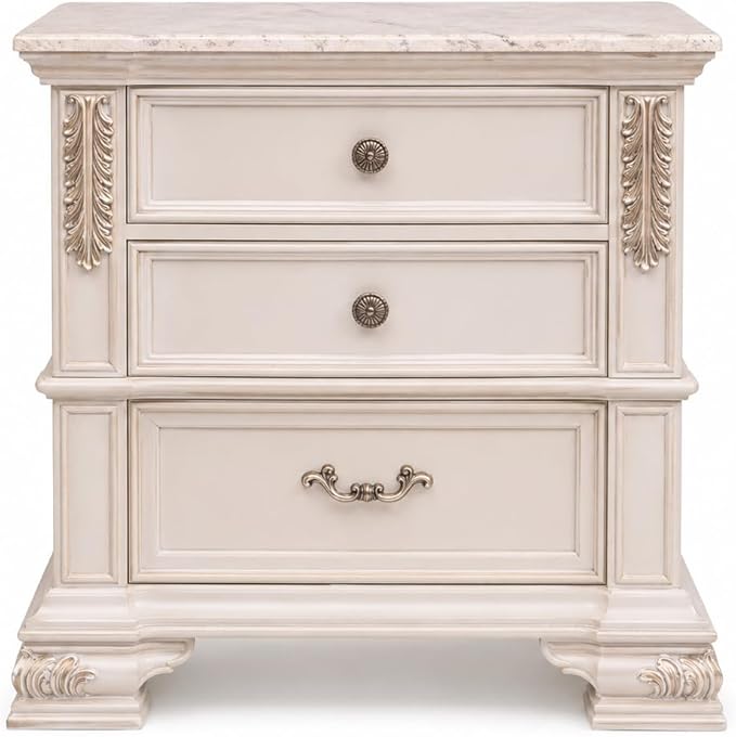 First of a Kind Traditional Wood Bedside Table Santa Monica Collection White - Image 2