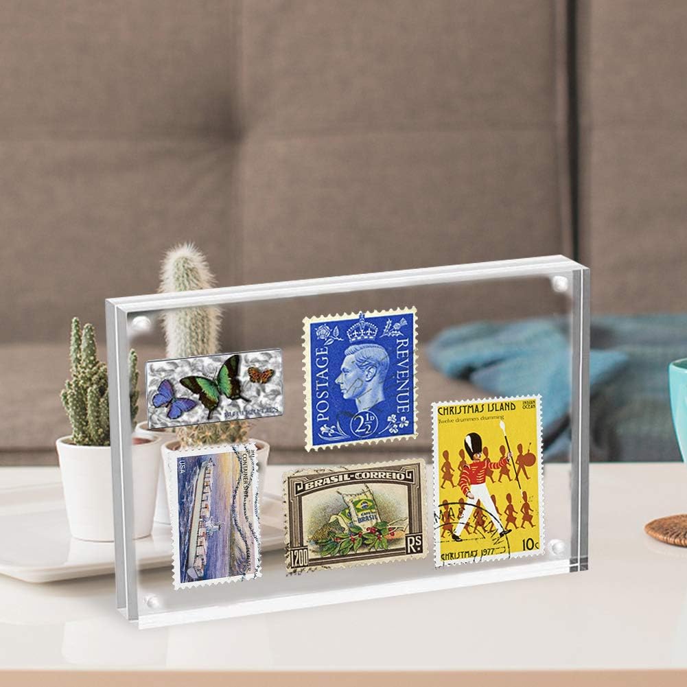 HELPLEX Acrylic Frames, 2 Pack 4x6, 20mm Thicker Frameless Clear Frame, Double Sided Magnetic, Free Standing Desktop Display
