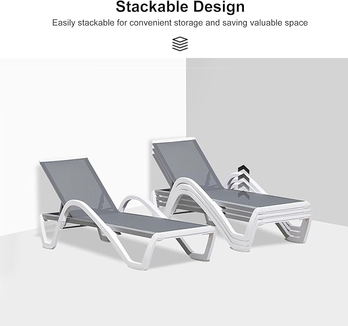 PURPLE LEAF Patio Chaise Lounge Chair Set Outside Aluminum Plastic Stackable - Image 5