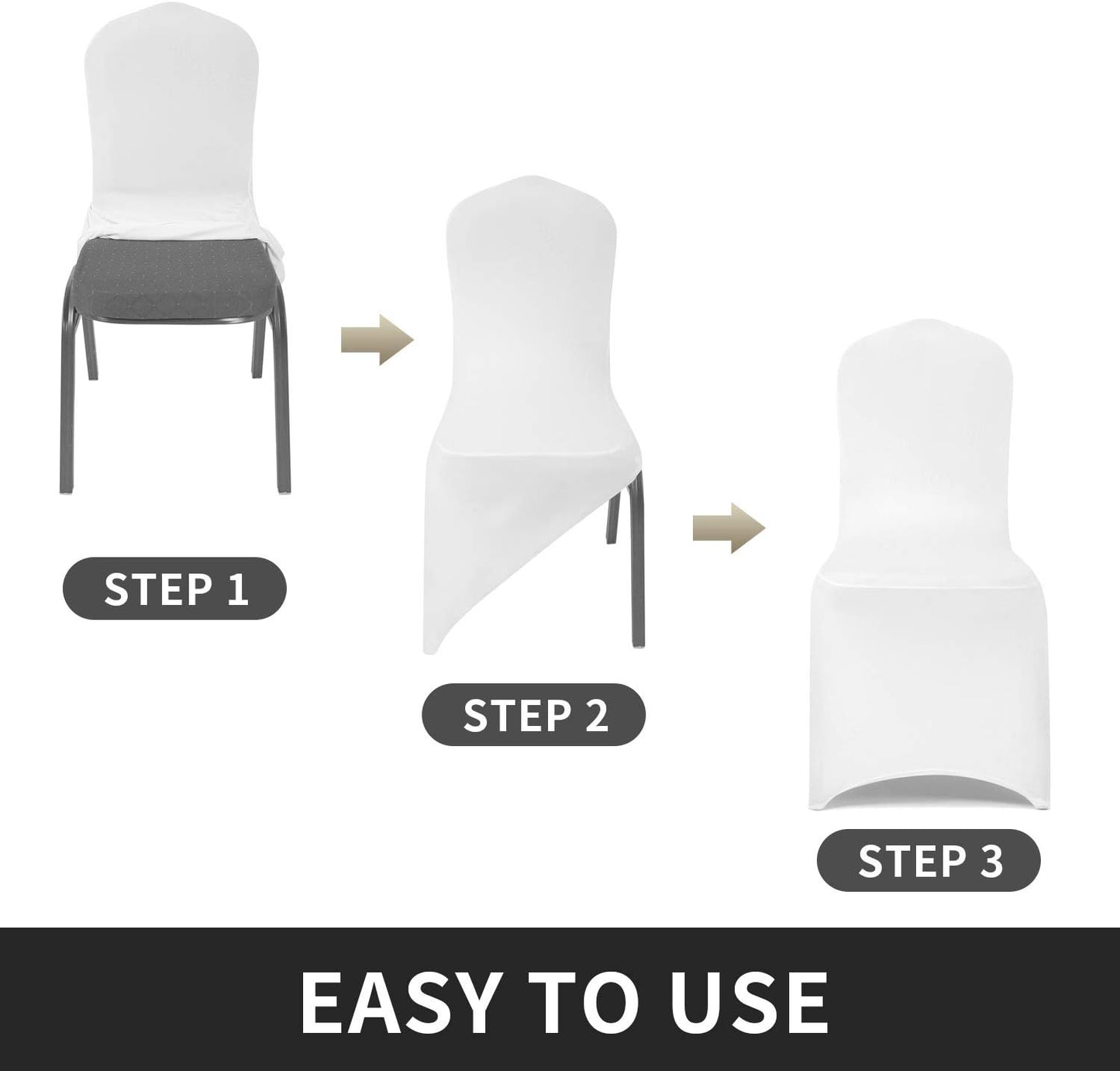 Peomeise 50pcs Stretch Spandex Chair Cover for Wedding Party Dining Banquet Event (White, 50)