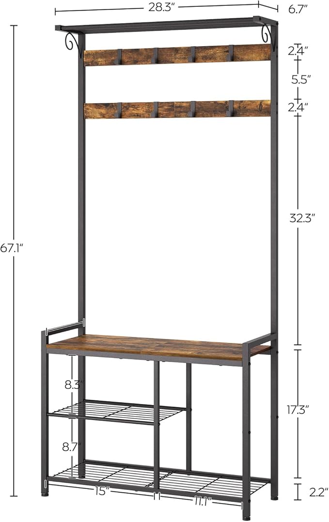 YATINEY Coat Rack Shoe Bench, 4-in-1 Hall Tree - Image 6