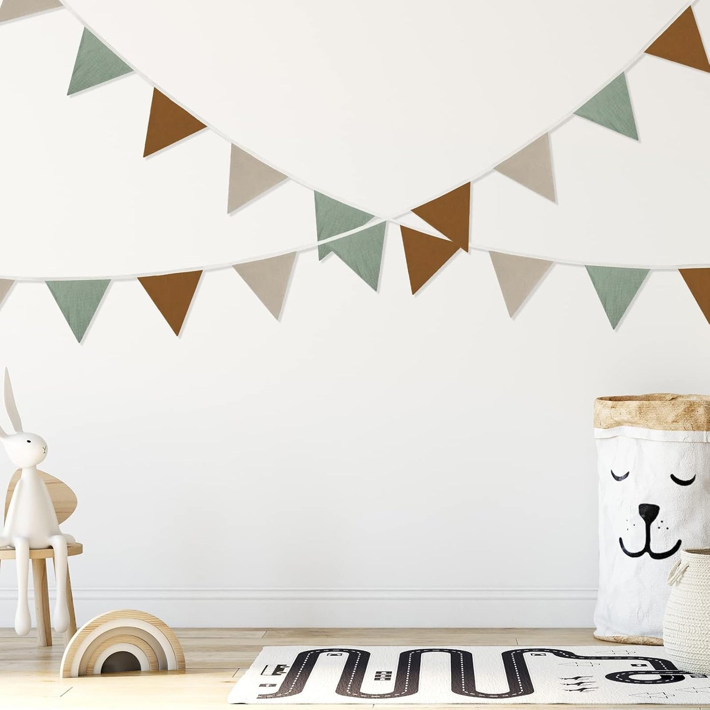 Oudain 15.5 ft Pennant Banner Flags, 2 Pcs Nursery Garland Triangle Bunting Flag Baby Banner for Nursery Decor Baby Birthday Boho Wedding Shower Party Event, Each 7.75 ft(Retro Color)