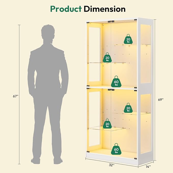 Lamtor 69-inch Glass Display Cabinet – Curio Cabinet - Image 2