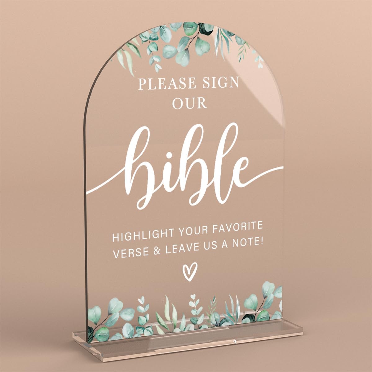 Acrylic Wedding Sign Please Sign Our Bible Signs for Ceremony Modern Calligraphy Arch Acrylic Table Top Signs for Wedding Reception and Event Party Table Decor (Eucalyptus Leaves)