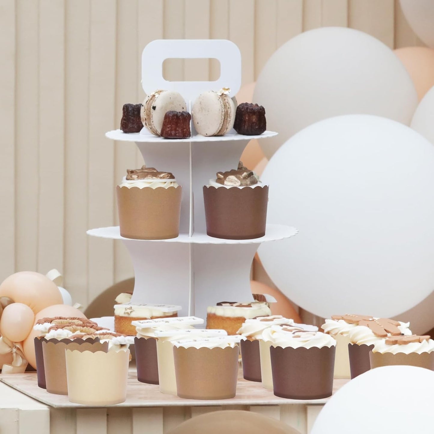 Whaline 120Pcs Brown Paper Baking Cups Scalloped Edge Cupcake Wrappers Gradient Brown Cupcake Muffin Cases for Wedding Birthday Baby Shower, 3 Colors
