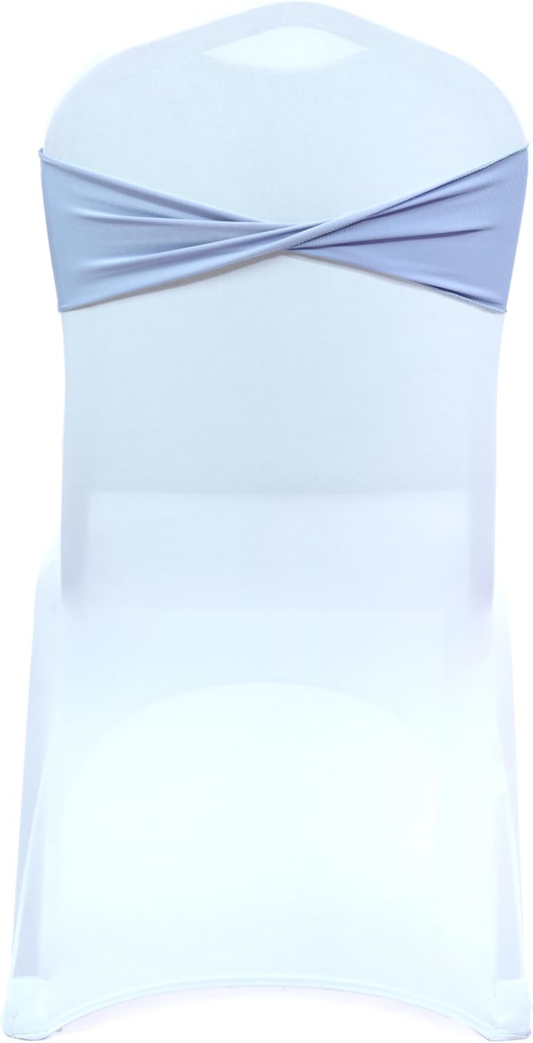 MDS Pack of 75 Spandex Chair Sashes Bows Elastic Stretch Dining Chair Bands Ties Without Slider Buckle Universal fits for Wedding Baby Shower Birthday Party Banquet Event Decoration - Baby Blue