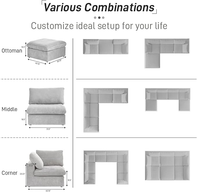 Cloud Modular Sectional Sofa Couch, 80.3" Convertible Couches Lovesofa - Image 5