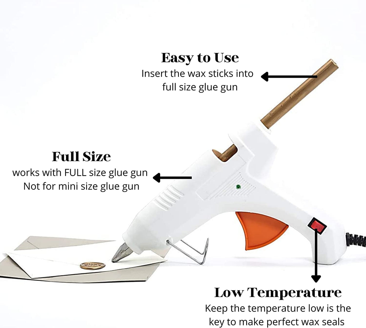 UNIQOOO Metallic Champagne Rose Glue Gun Sealing Wax Sticks for Wax Stamp, Wedding Invitation, Card Envelope, Snail Mail, Wine Package, Gift, Pack of 8