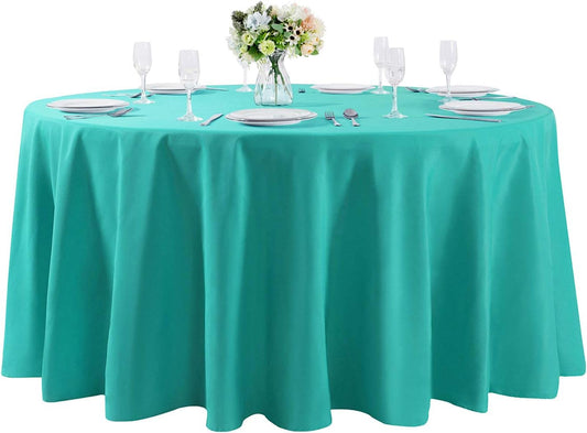 Cupuamon 132 inch Round Tablecloth Washable Polyester Table Cloth Decorative Table Cover for Wedding Party Dining Banquet（132 inch,Turquoise）